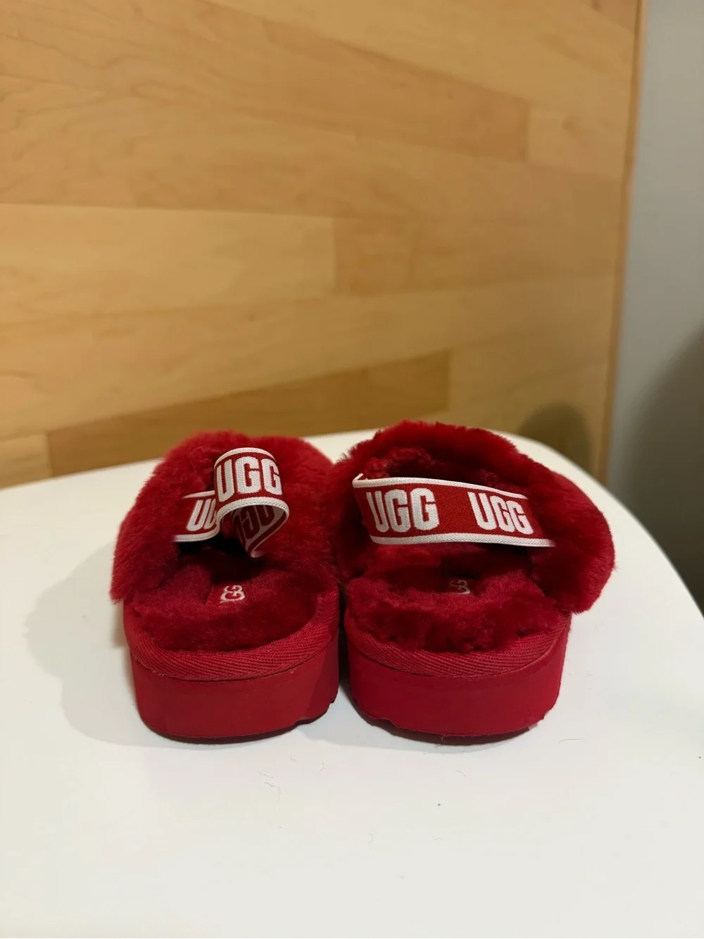 UGG Kids Red Fuzzy Slide Slippers